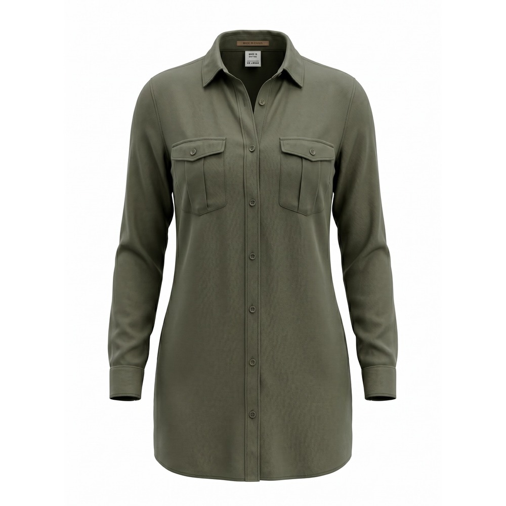 H&M &Denim Olive Green Lyocell Utility‎ Shirt Dress Womens Size 6 Long Sleeve